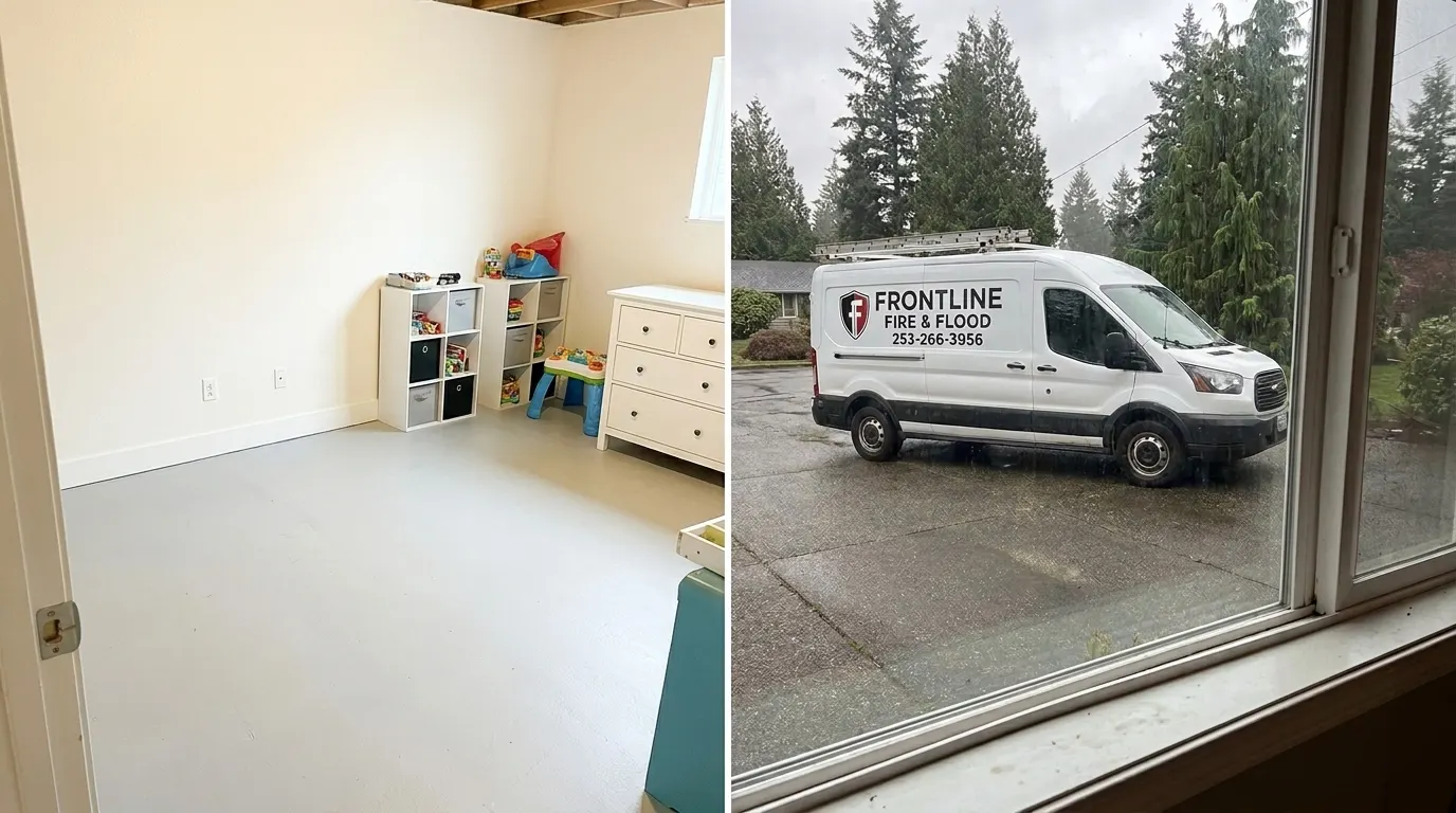 Same basement extracted, disinfected and dry after cleanup
